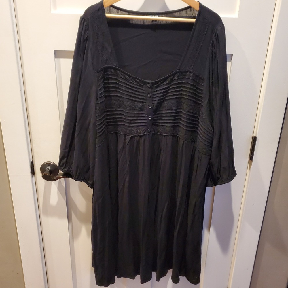 Torrid Black Pintuck Lace Babydoll Dress Plus 4X Square Neck Button Up Neutral